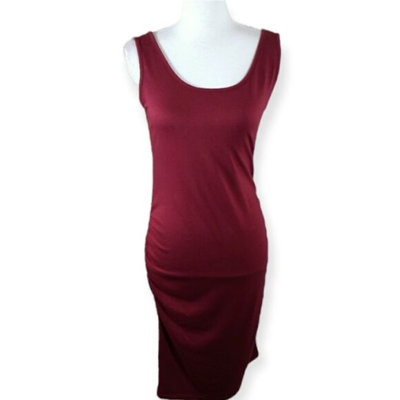 BURGUNDY RUCHED TANK DRESS SZ.S EUC - Picture 1 of 7